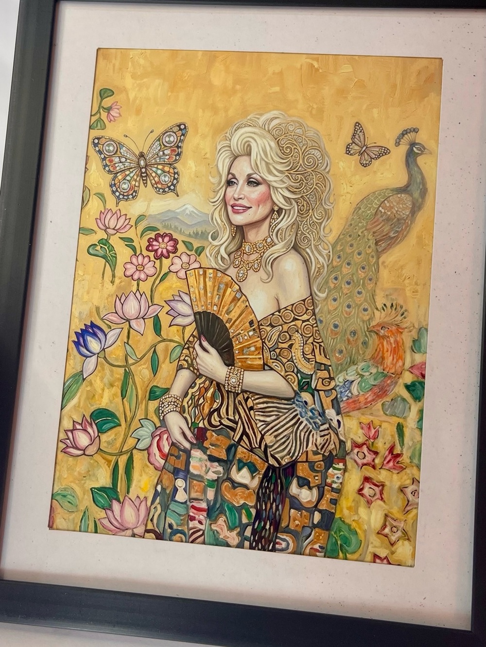 Dolly Parton in Gustav Klimt garden Framed  art print ( 5”x7”)
